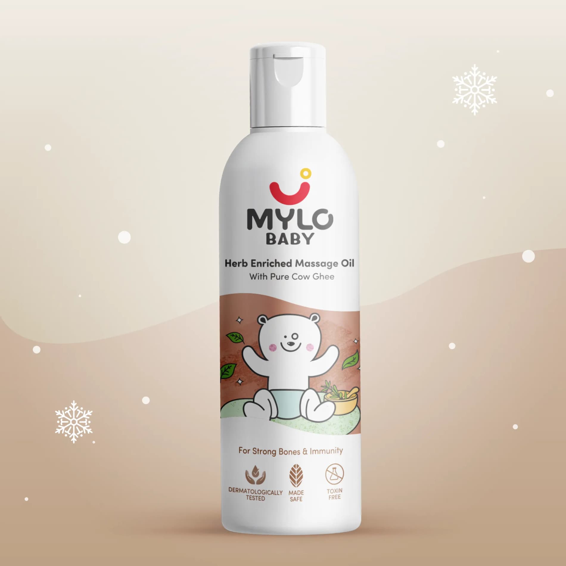Mylo Herb Enriched Baby Massage Oil - 200 ml | Dermatologically Tested | Made Safe Certified | Nourishes Skin | Strengthens Immunity | Ayurvedic Preparation