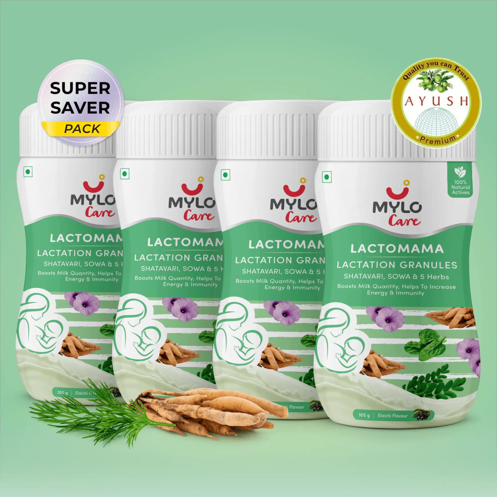 Increase Breast Milk Supply with LactoMama ™ Lactation Granules - 300g - Pack of 4 | Elaichi