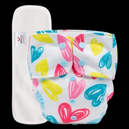Adjustable & Reusable Cloth Diaper - Heart Doodle Print - Pack of 1