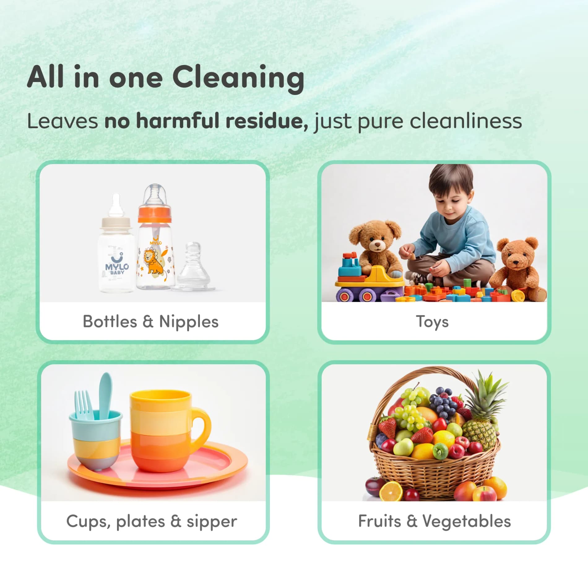 Baby-Safe Liquid Detergent & Liquid Cleanser | Pack of 1 each | Kills 99.9% Germs