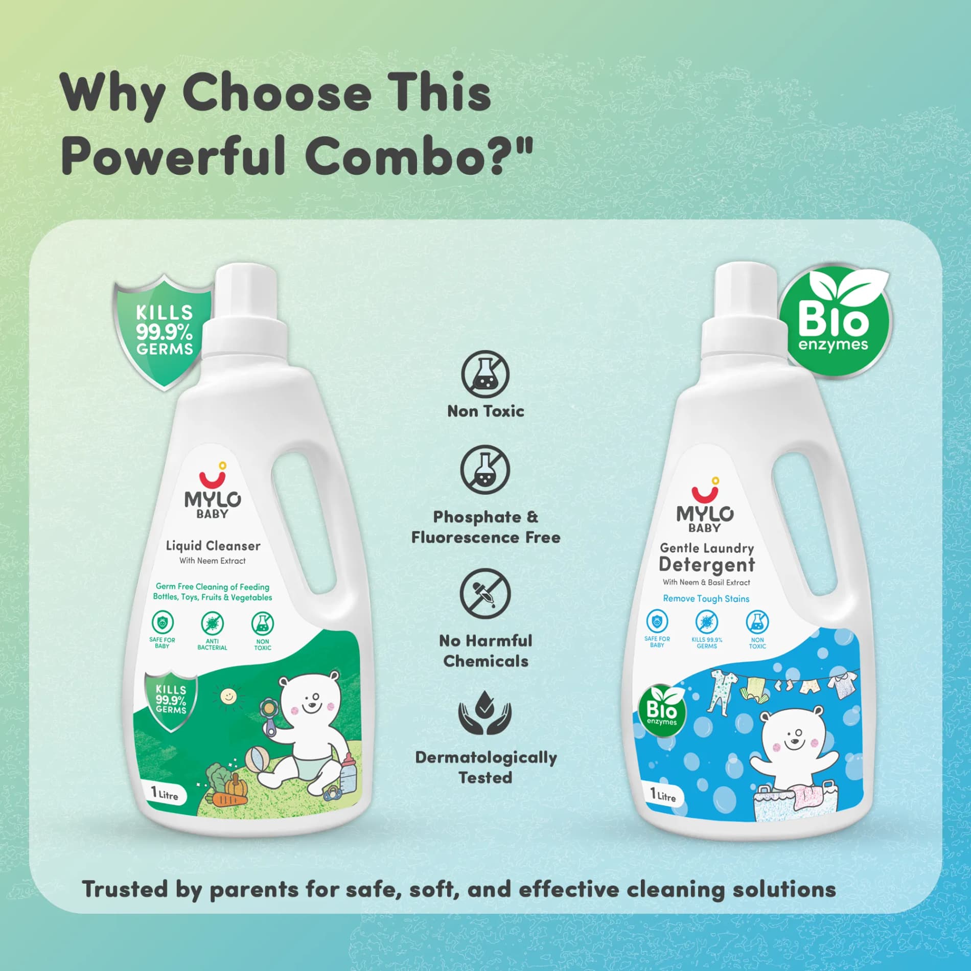 Baby-Safe Liquid Detergent & Liquid Cleanser | Pack of 1 each | Kills 99.9% Germs