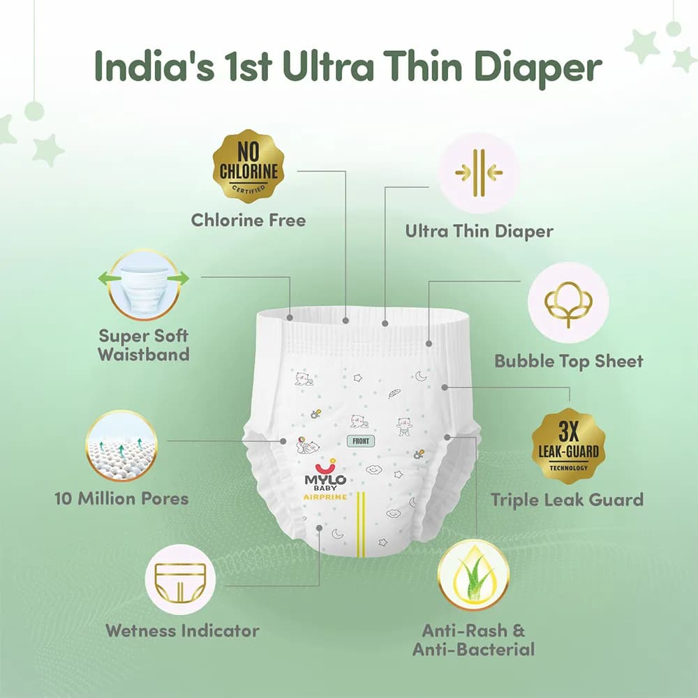 Mylo Airprime™ Premium Diaper Pants with Wetness Indicator - S(5-9 Kgs) - 104 Count