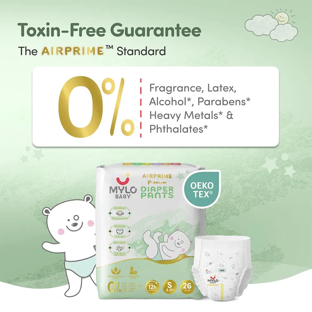 Mylo Airprime™ Premium Diaper Pants with Wetness Indicator - S(5-9 Kgs) - 104 Count