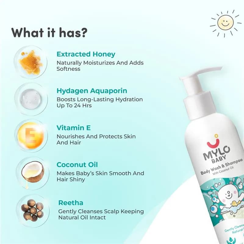 Baby Shampoo and Body Wash | Gentle Cleansing Head-to-Toe | Tear Free Formulation | Retains Natural Moisture | Dermatologically Tested | Made Safe Certified- 200 ml