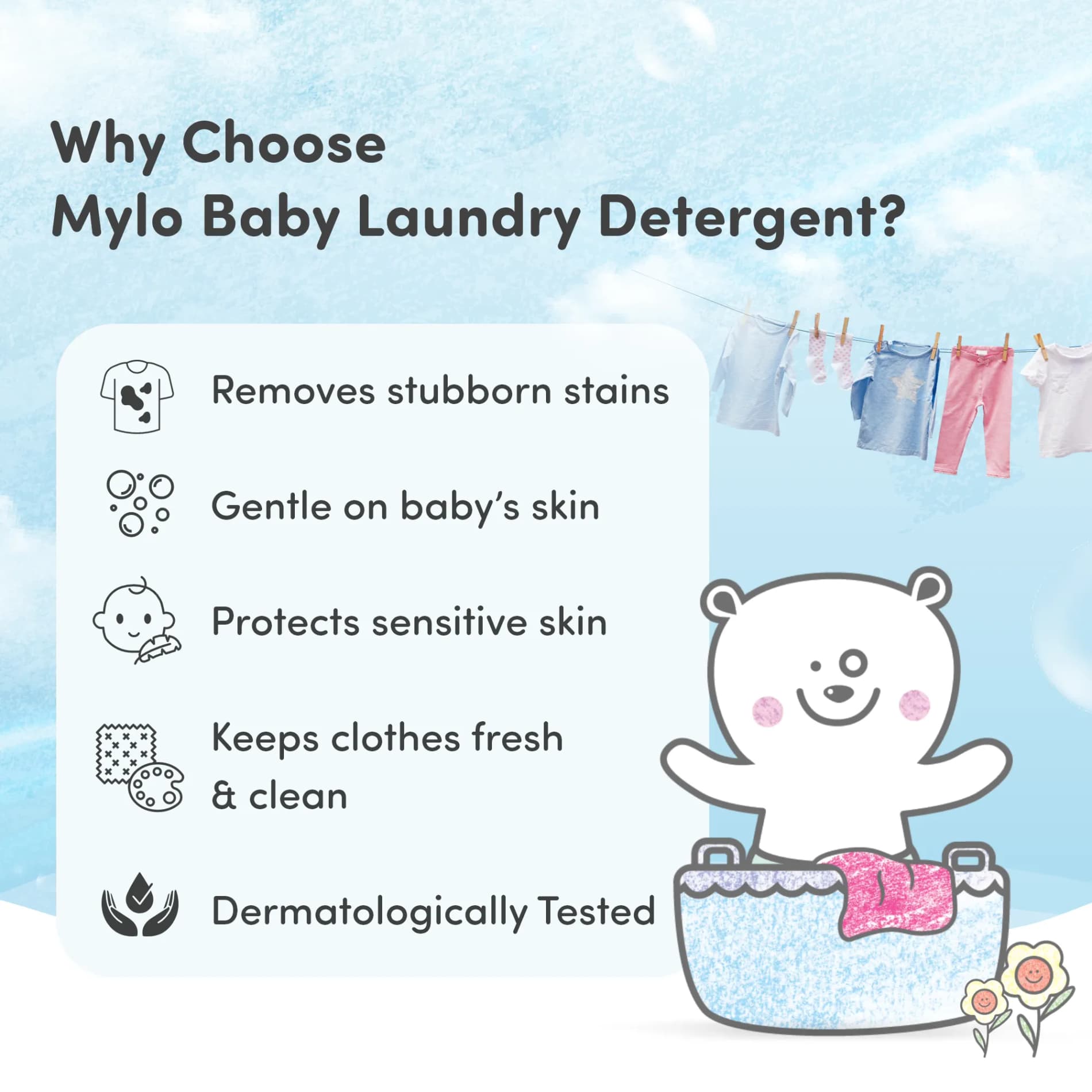 Baby Safe Liquid Detergent for Baby Clothes | Tough on stains | Gentle on clothes | Keeps Color & Softness Intact | Suitable for Front & Top Load Washing Machine | 1 litre