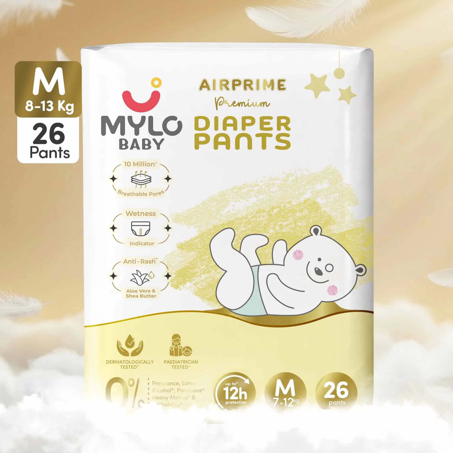 Mylo Airprime™ Premium Diaper Pants with Wetness Indicator - M(8-13 Kgs) - 26 Count