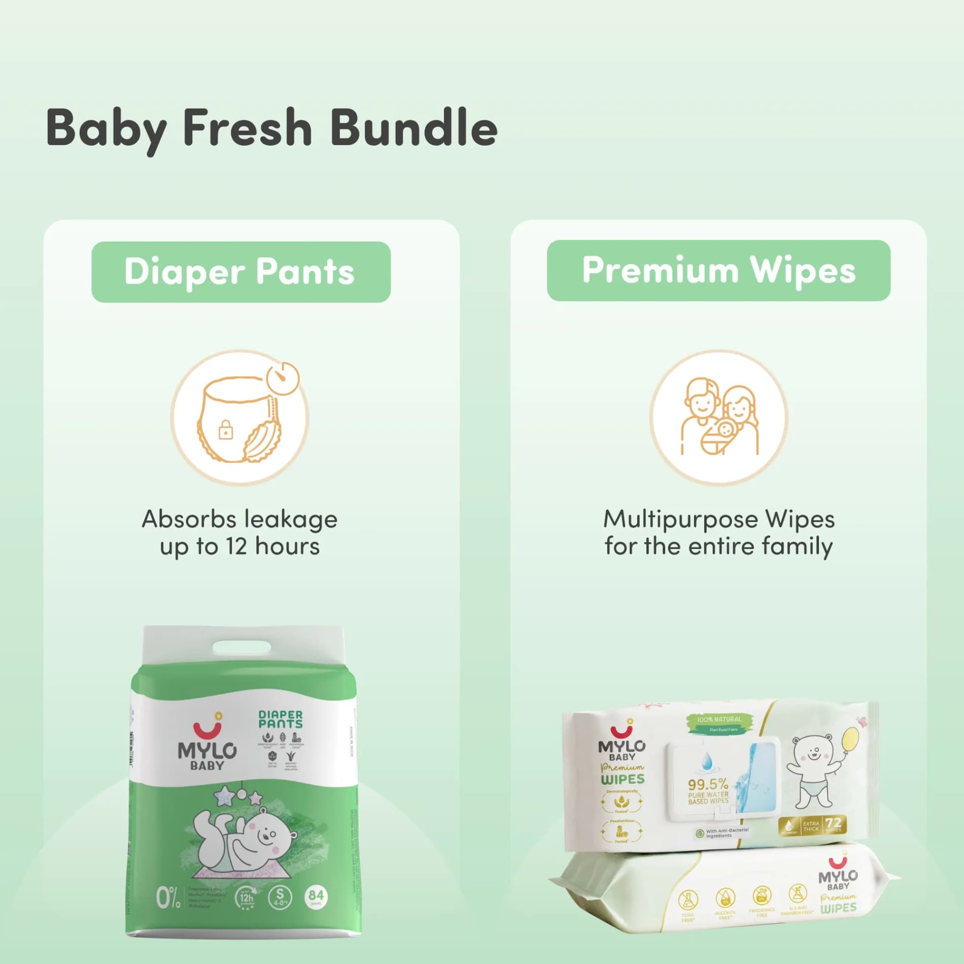 Baby Diaper Pants (S) - Jumbo Pack + Premium Wipes (PO2)