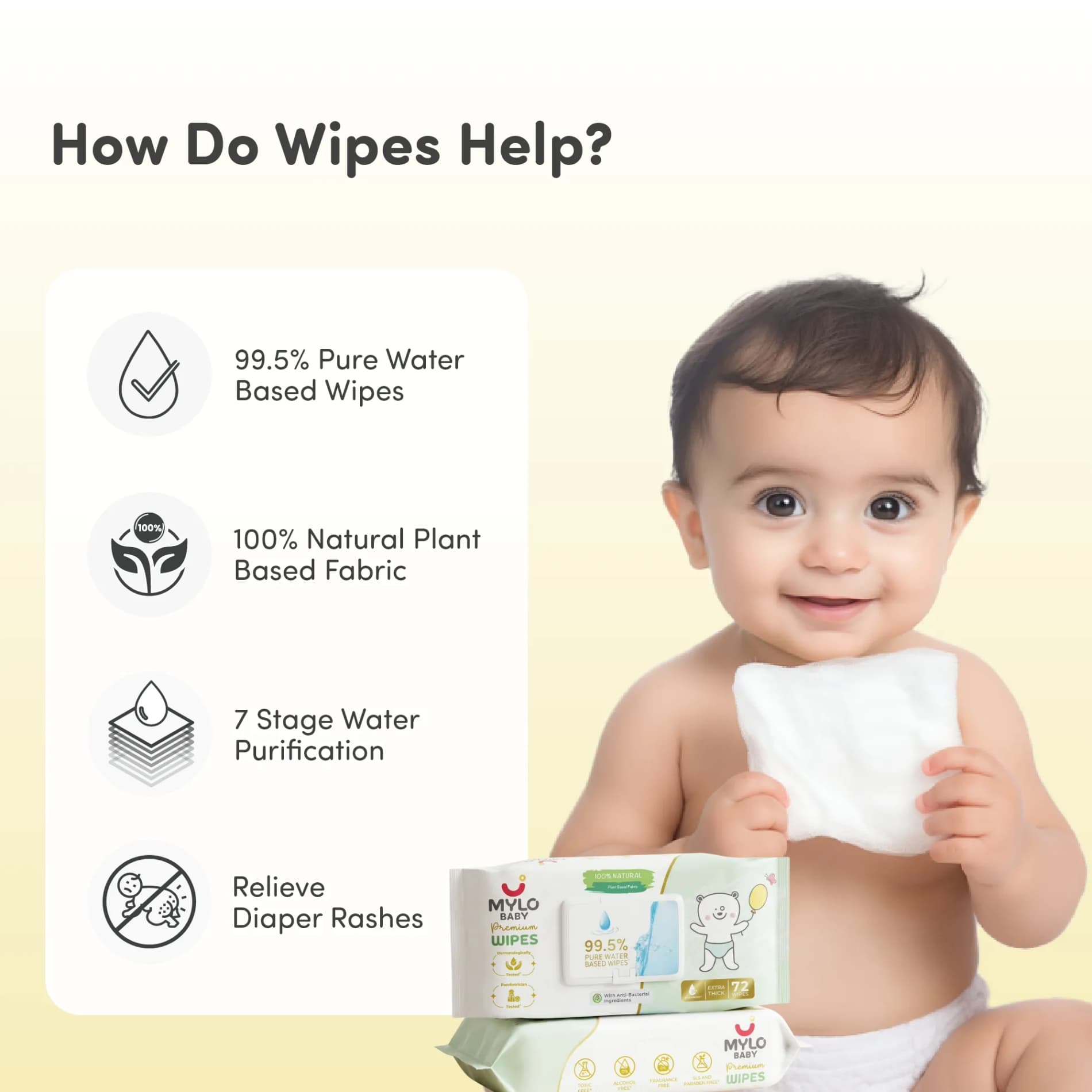 Baby Diaper Pants Medium (M) Size 7-12 kgs (Jumbo Pack) + 99.5% Ultra Pure Water- Based Premium Wipes (Pack of 2)