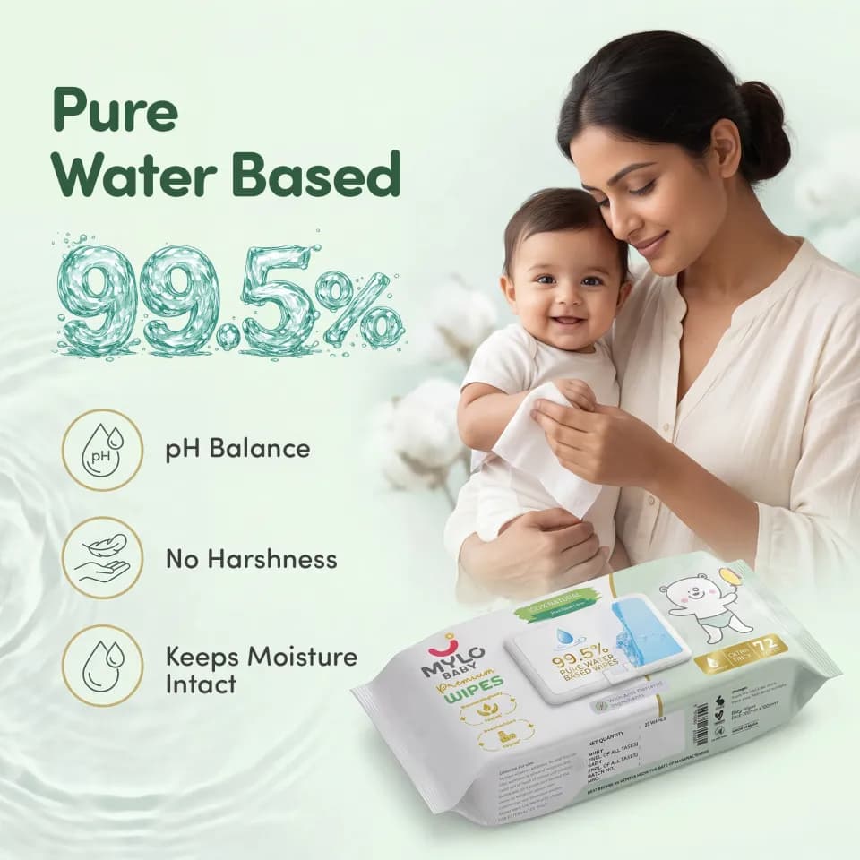 Mylo Baby 100% Plant-based Premium Wipes with 99.5% Pure Water & Calendula Extract - Pack of 3