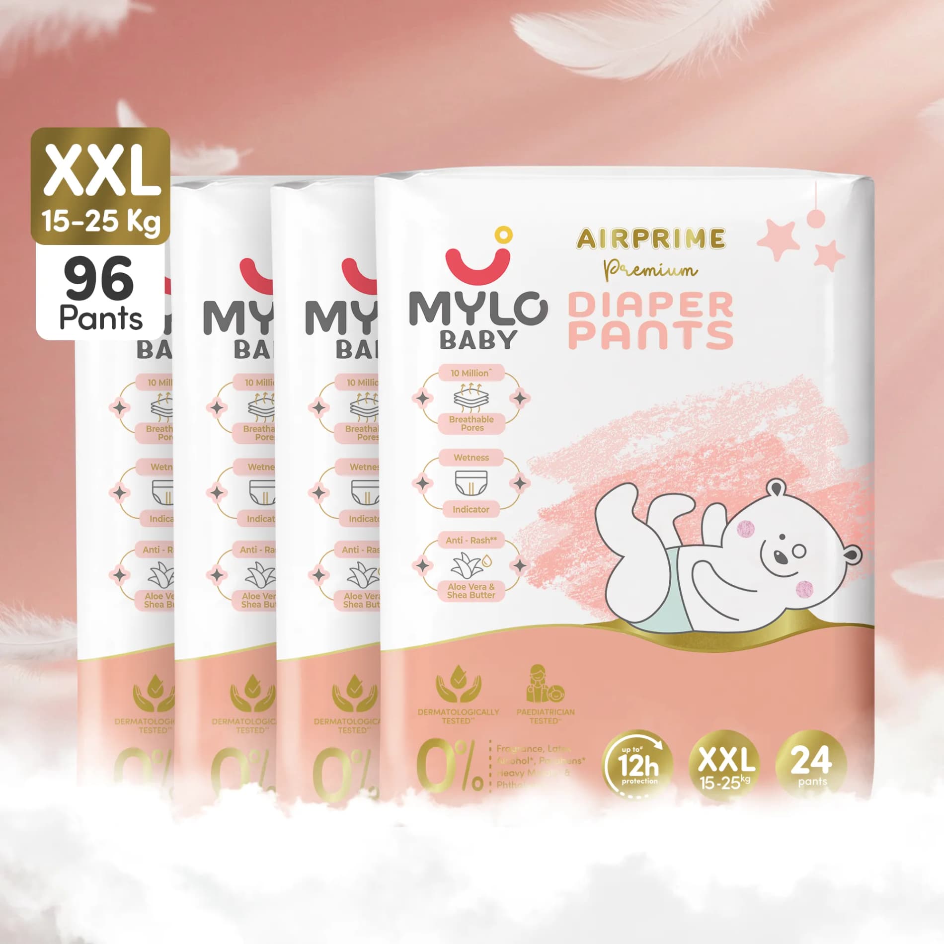 Mylo Airprime™ Premium Diapers Pants with Wetness Indicator - XXL(15-25 kgs) - 96 counts