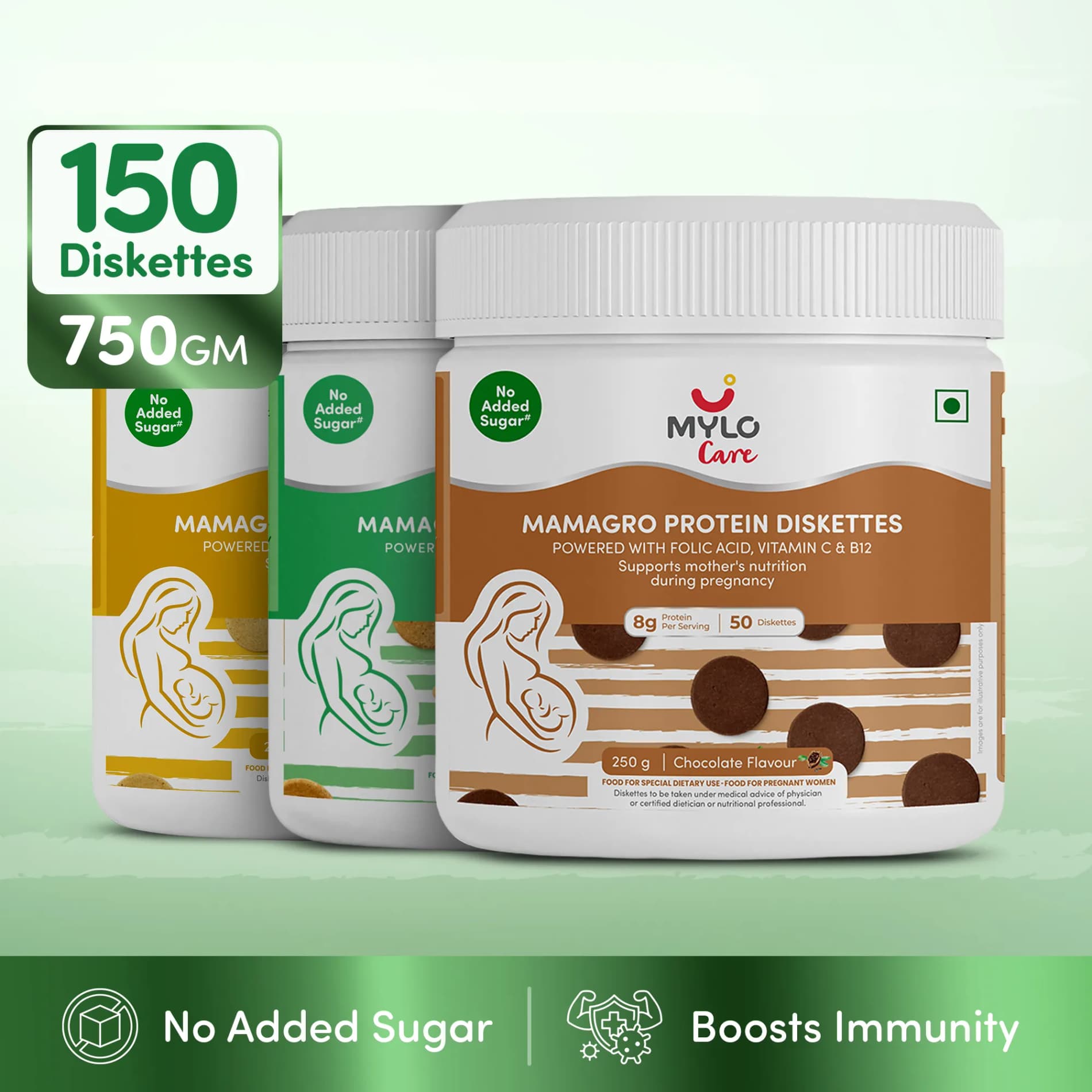 MamaGro™ Protein Diskettes - 750gm (50 Vanilla + 50 Jeera + 50 Chocolate Diskettes)