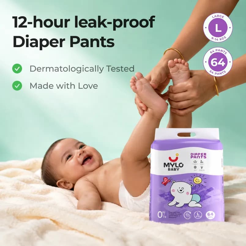 Mylo Baby Diaper Pants L Size 9-14 kgs Pack of 64