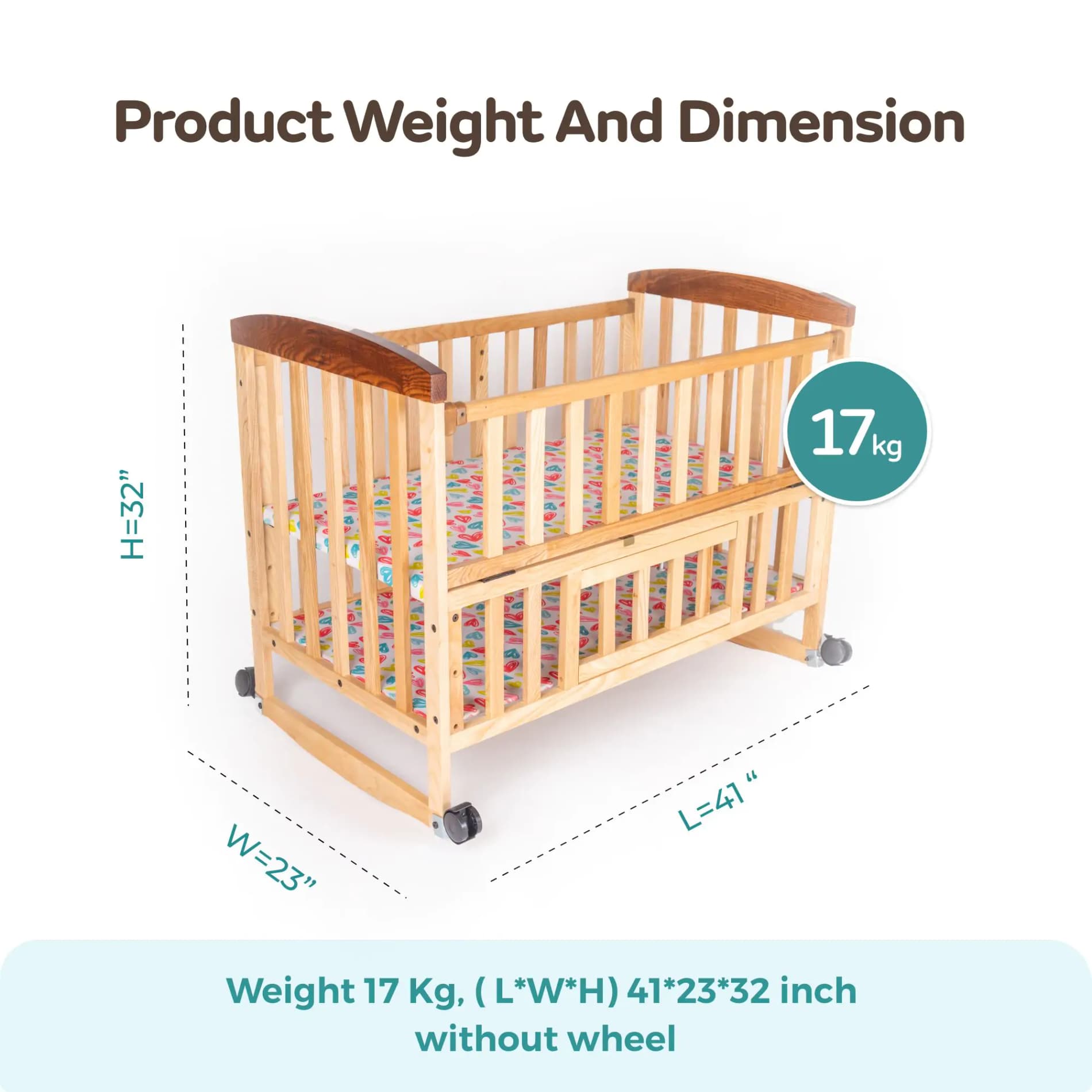 Noah Baby Wooden Cot with Rocker & Wheel