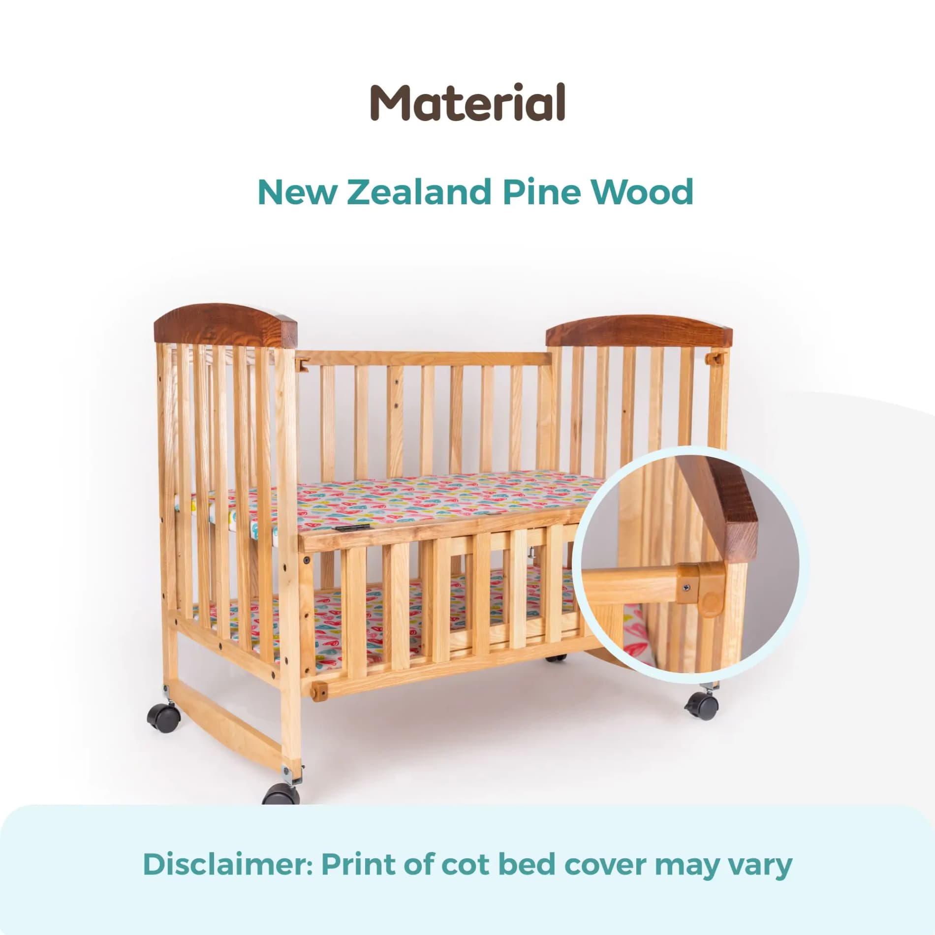 Noah Baby Wooden Cot with Rocker & Wheel
