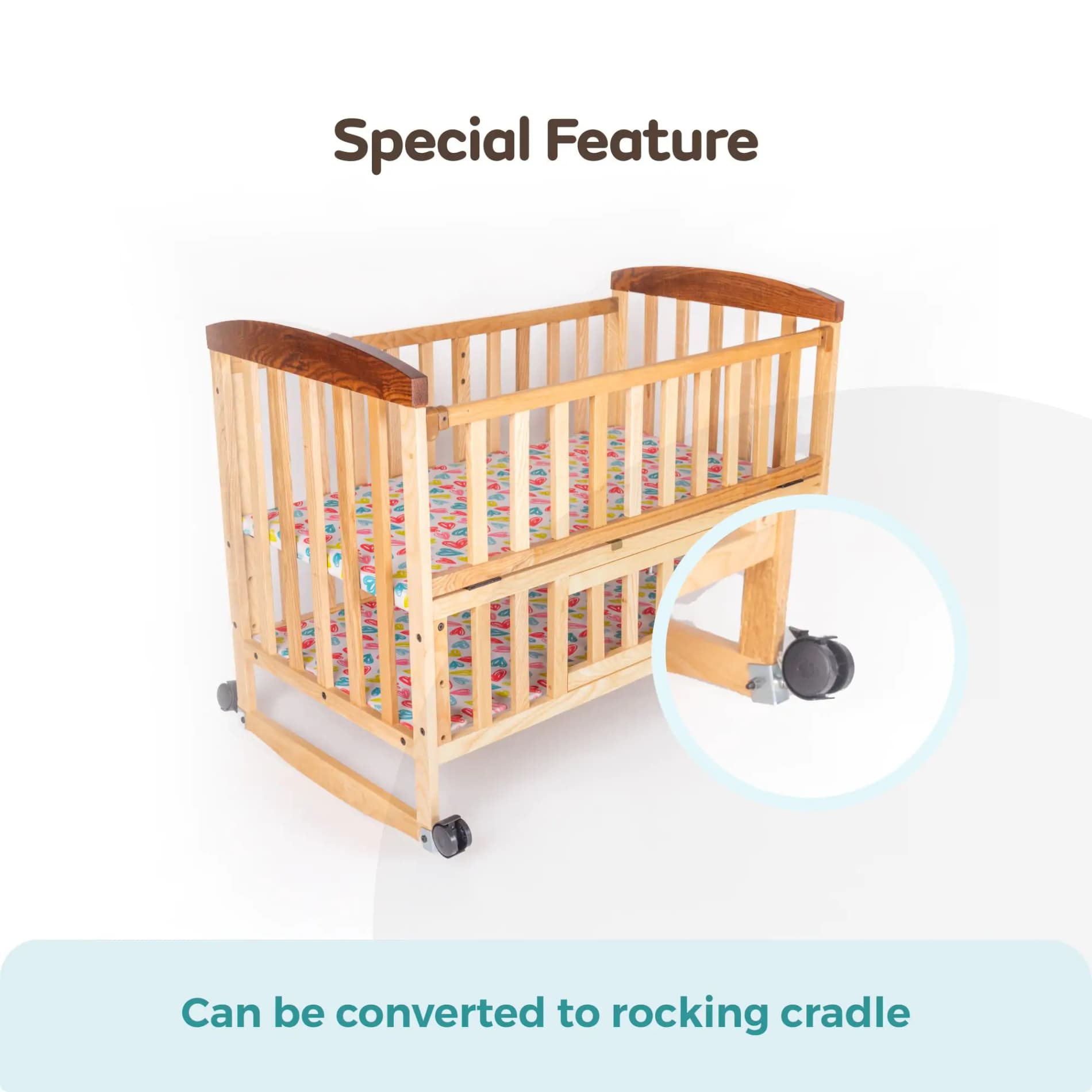 Noah Baby Wooden Cot with Rocker & Wheel