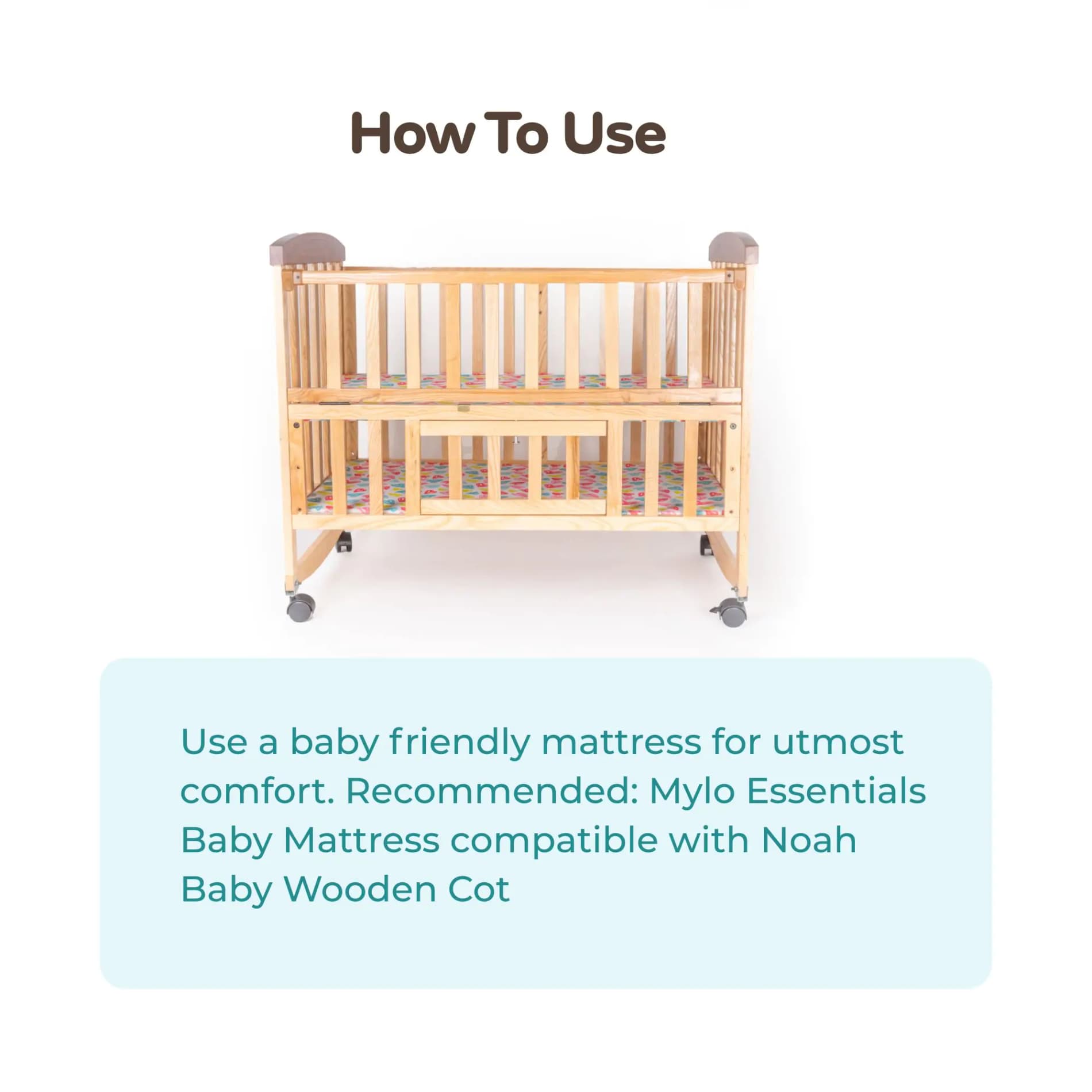 Noah Baby Wooden Cot with Rocker & Wheel