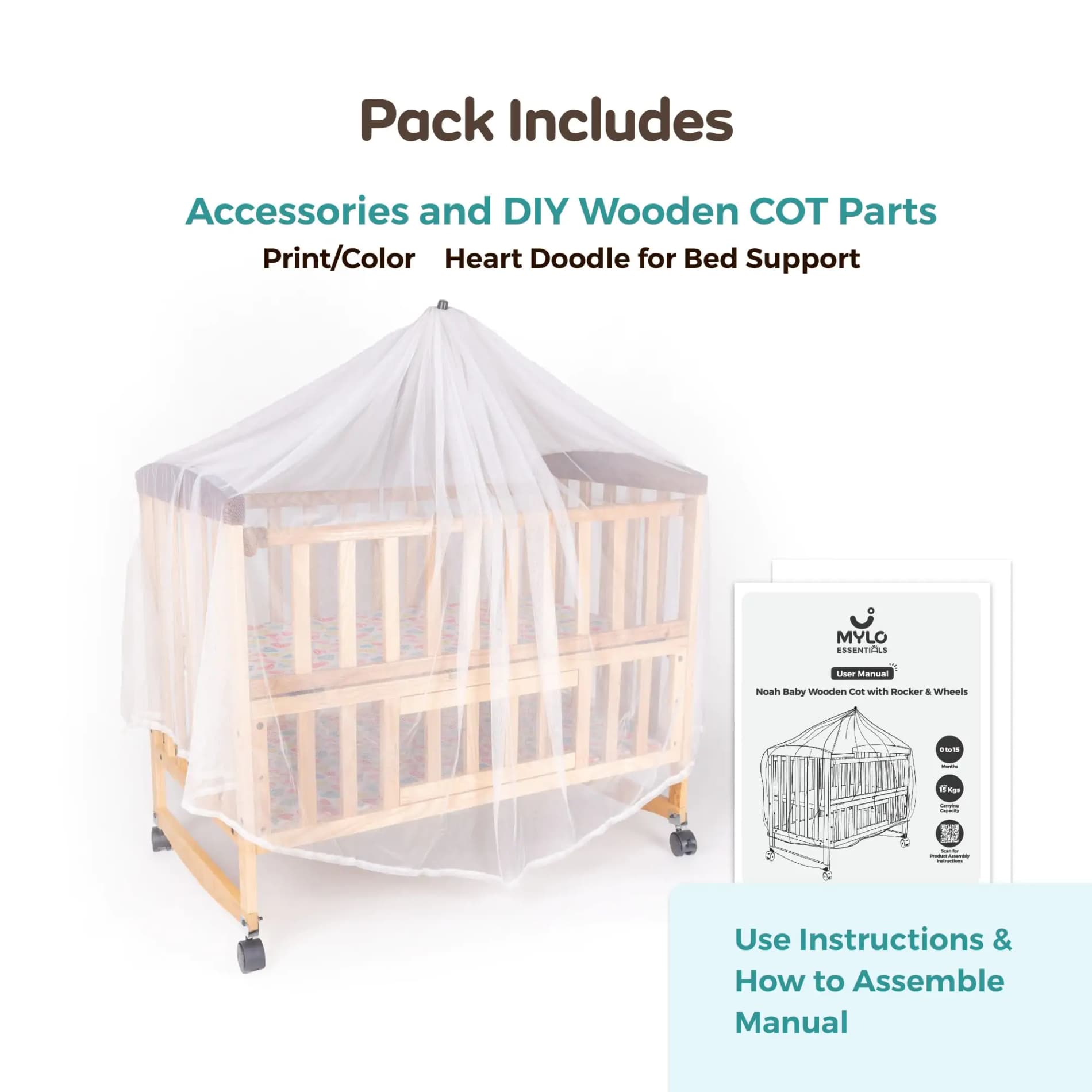 Noah Baby Wooden Cot with Rocker & Wheel