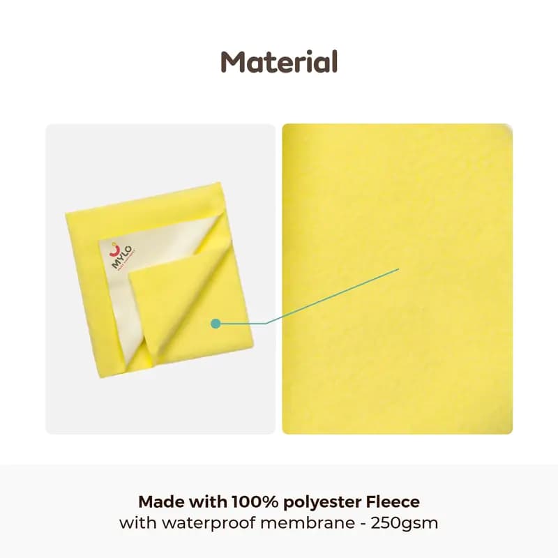 Waterproof Extra Absorbent Baby Dry Sheet & Bed Protector | Guards Against Spills, Stains & Nappy Leaks | Foldable & Portable - Yellow - M
