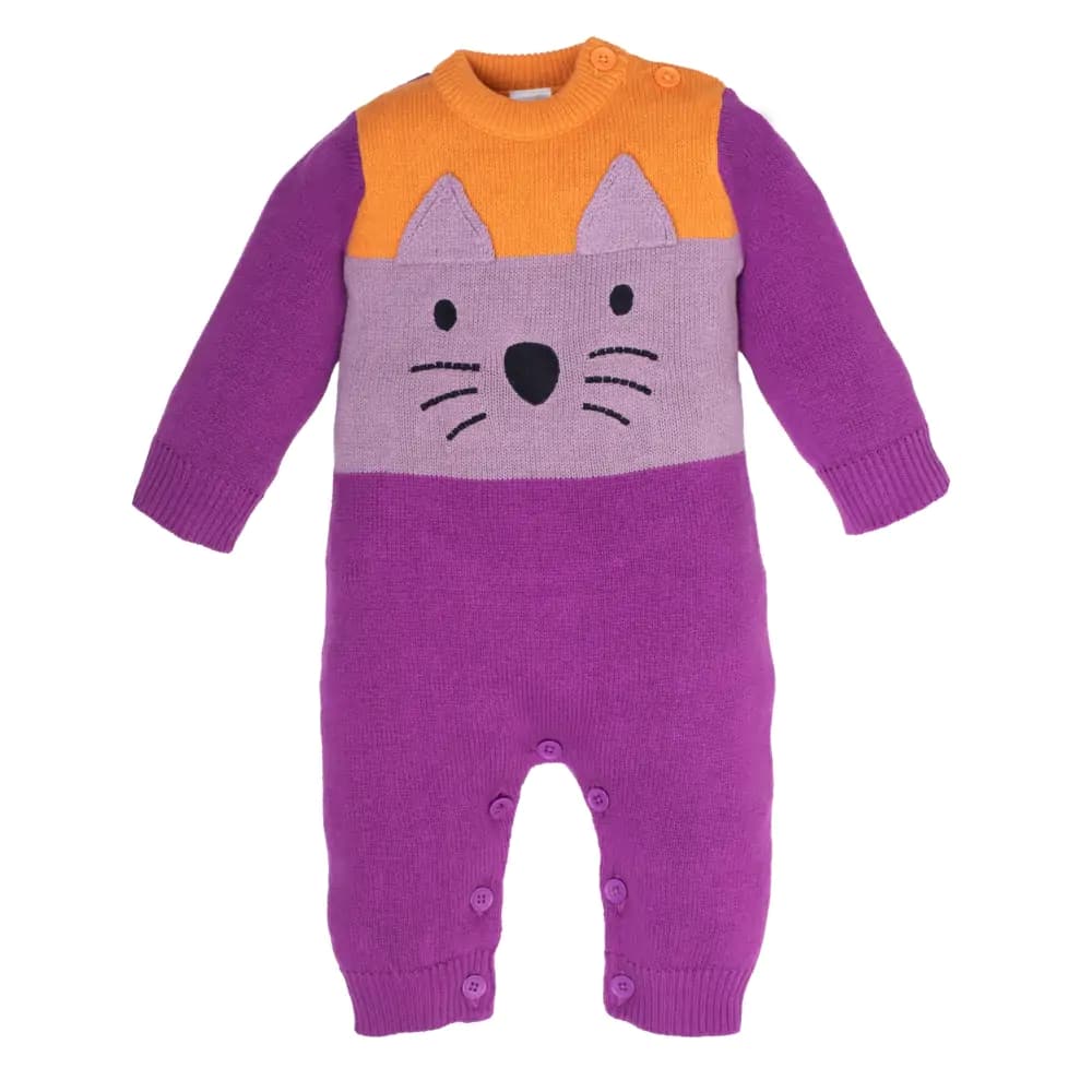 Baby Winter Wear Full Sleeves Romper/All-in-1 Suit in Heavy Gauge 100% Cotton– Purple & Lavender Naughty Lion (12 - 18 M)
