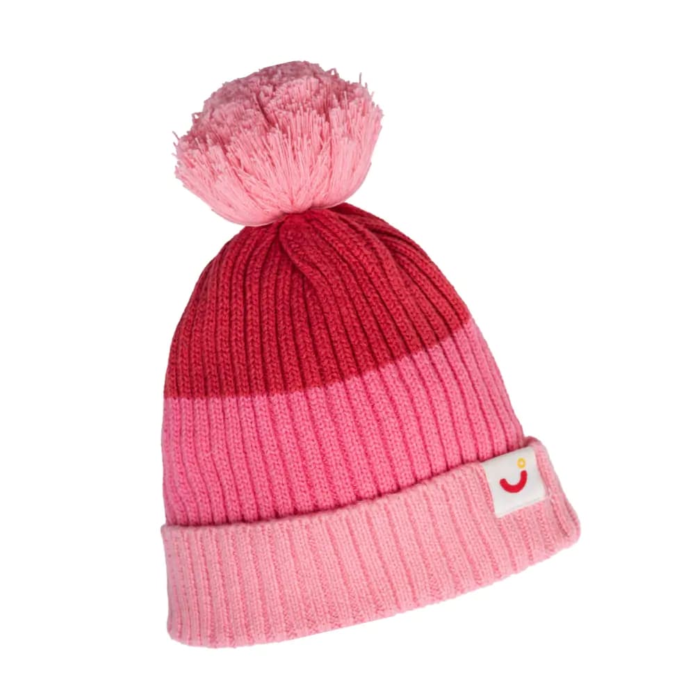 Baby Warm Winter Cap/Beanie with Pom-Pom in 100% Cotton – Red & Pink Beanie (0-6M) 