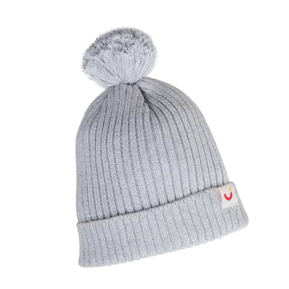 Baby Warm Winter Cap/Beanie with Pom-Pom in 100% Cotton – Lt. Grey (0-6M) 