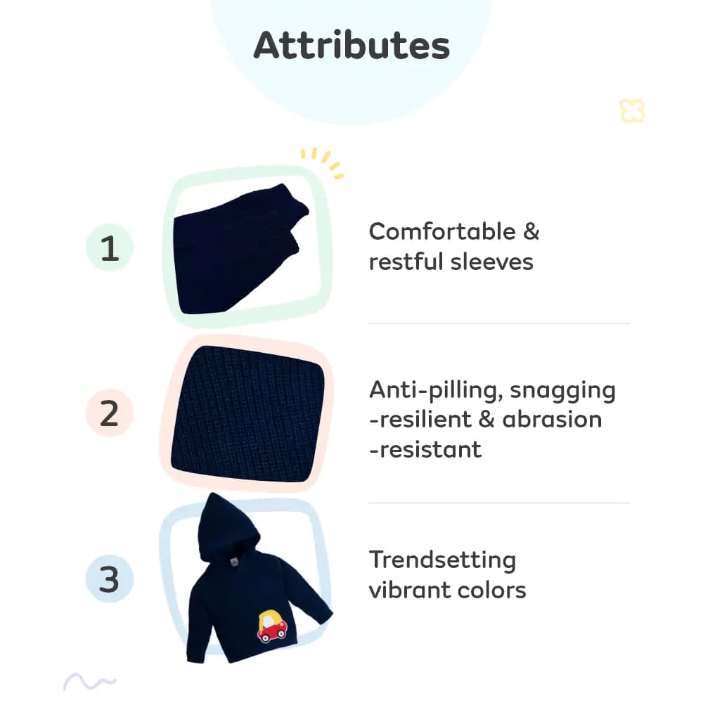 Baby Full Sleeves Sweater with Hoodie in 100% Cotton– Navy Toy Car (12-18 M)
