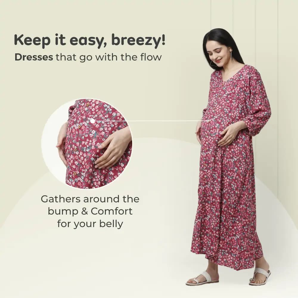 Maternity Dress Maxi cum Kurti - XXL - Miami Wine