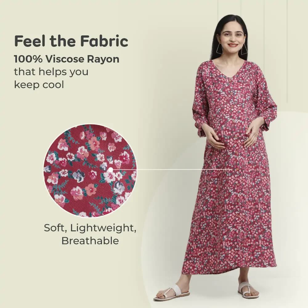 Maternity Dress Maxi cum Kurti - XXL - Miami Wine