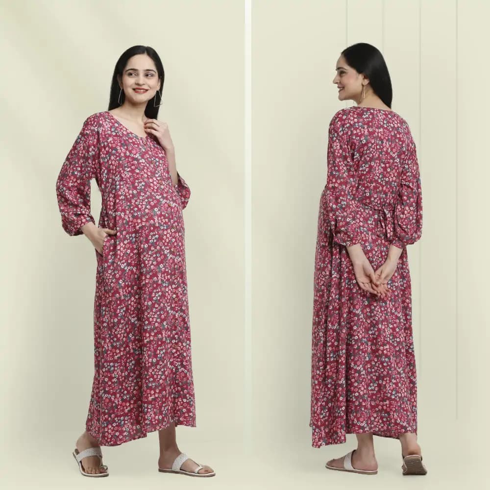 Maternity Dress Maxi cum Kurti - XXL - Miami Wine