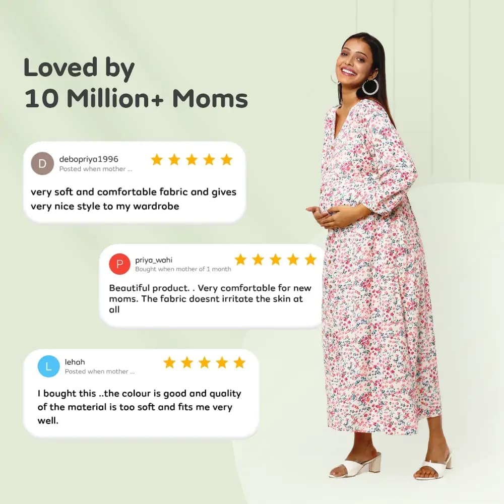 Pre & Post Maternity /Nursing Maxi Dress cum Kurti with both sides Zipper for Easy Feeding – Miami Cream–L