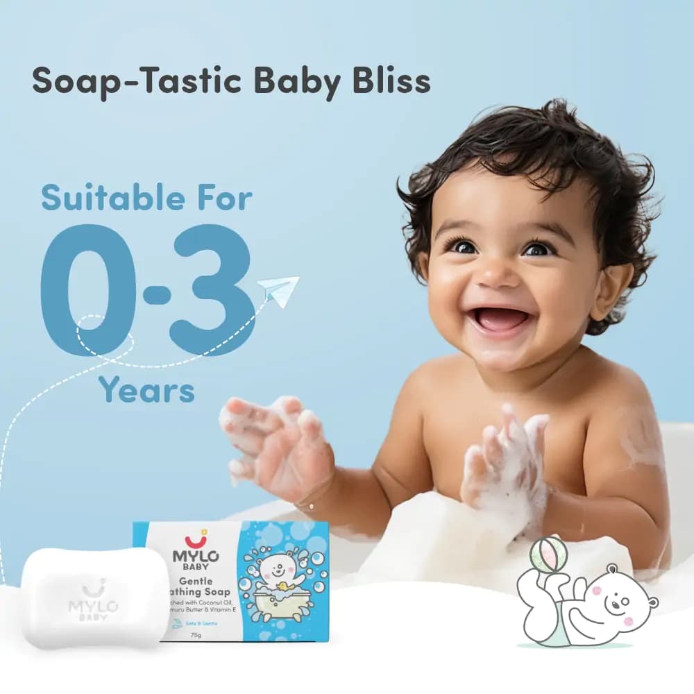 Mylo Baby Soap 75g - For 0-3 years with Vitamin E, Murumuru Butter, Jojoba Oil & Coconut Oil  - Pack of 5