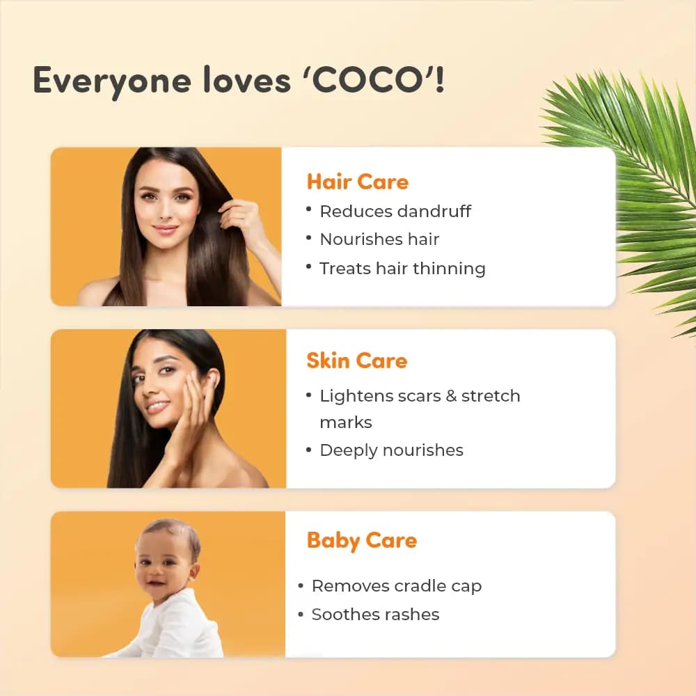 Cold Pressed Extra Virgin Coconut Oil for Skin & Hair - Nourishes Skin Deeply | Reduces Dandruff | Strengthens Hair | Soothes Baby's Rashes - 200 ml