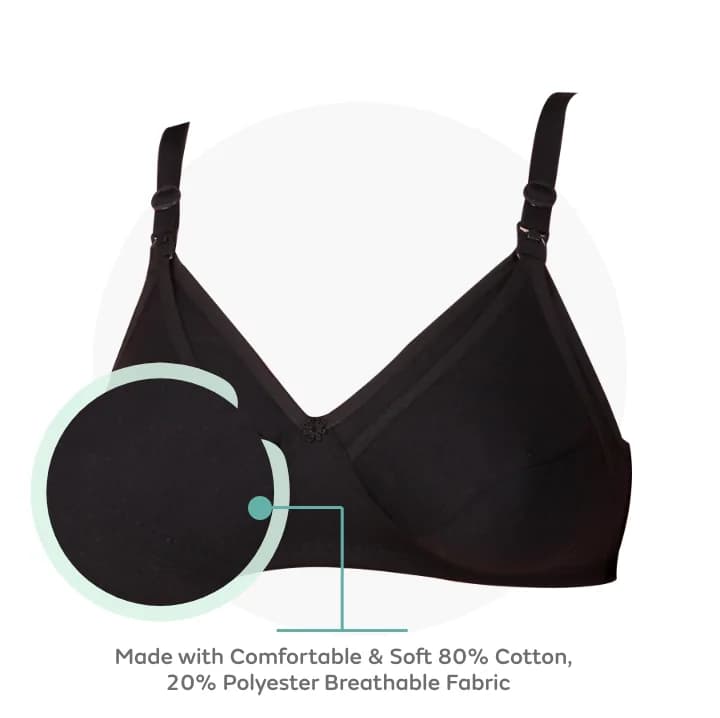 Maternity/Nursing Bras Non-Wired, Non-Padded with free Bra Extender – Classic Black 32 C  MATERIAL 