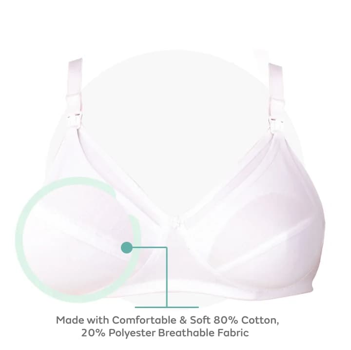 Maternity/Nursing Bras Non-Wired, Non-Padded with free Bra Extender- Classic White 32 C   MATERIAL 