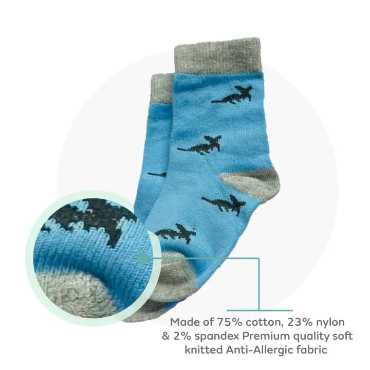 Baby Socks 0-6 Months | Elasticated & Antibacterial | Breathable, Shrinkable, Sweat & Wear Resistant | Unisex Dino | Pack of 3  MATERIAL 