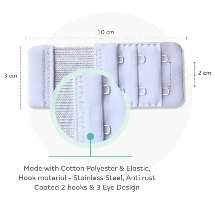 Bra Extenders with Extra Elastic Hooks | Makes Bra Comfortable | Increases Bra Band Strength - White - Pack of 3  MATERIAL 
