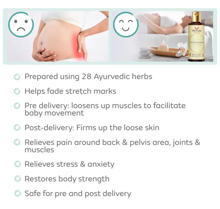 Ayurvedic Pregnancy Massage Oil | Relieves Pregnancy Pain & Ichiness | Heals Stretch Marks | Firms Up Body Post Pregnancy | Made with Dhanwantram Recipe (200 ml)  WHAT IS IT?