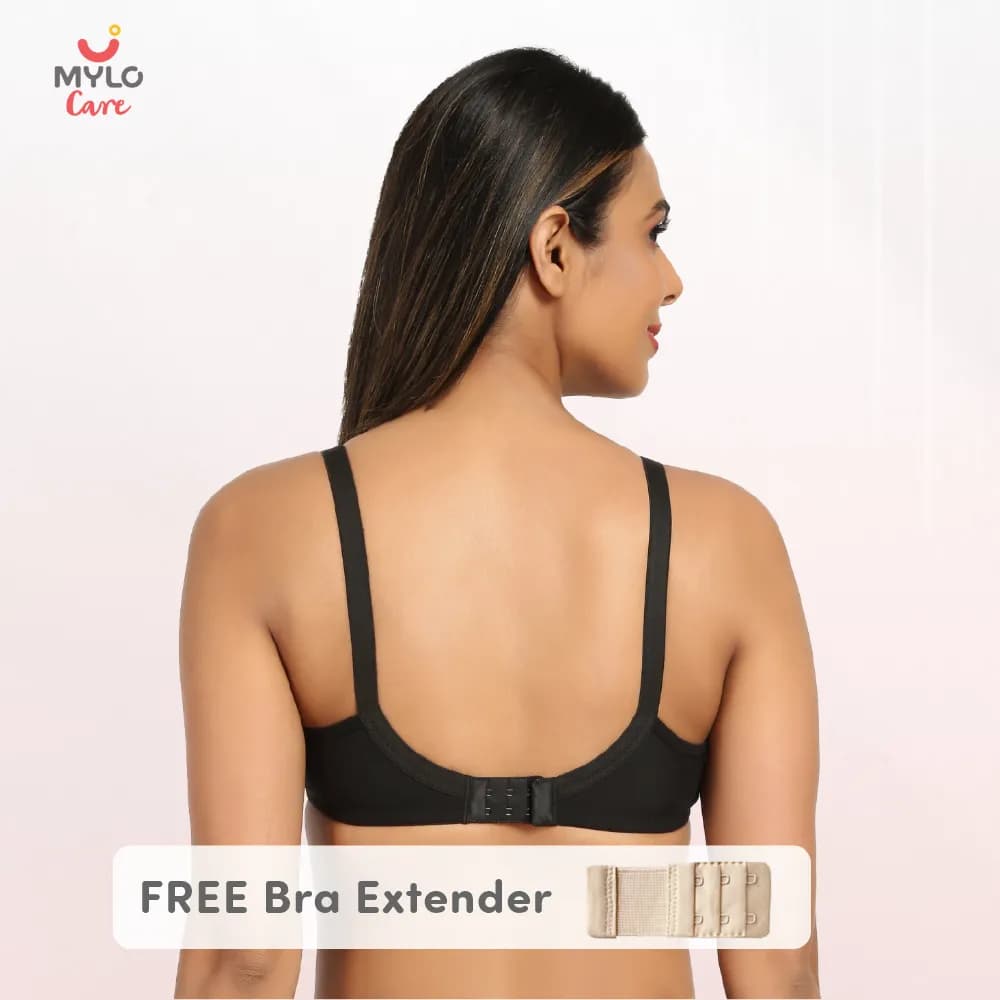 Maternity/Nursing Bras Non-Wired, Non-Padded with free Bra Extender – Classic Black 32 C