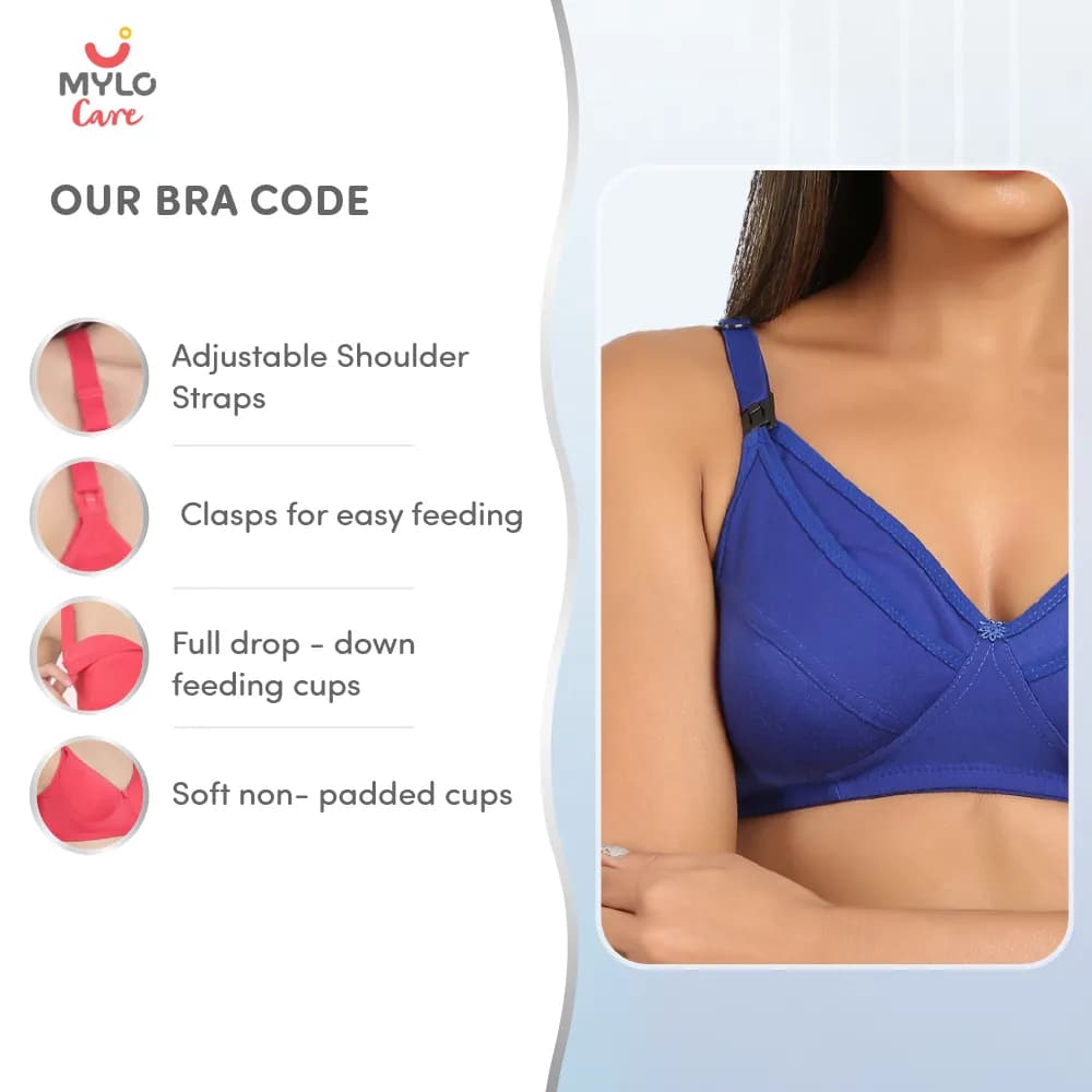 32B- Non-Wired Non-Padded Maternity Bra/Feeding Bra with Free Bra Extender | Supports Growing Breasts | Eases Pumping & Feeding | Persian Blue