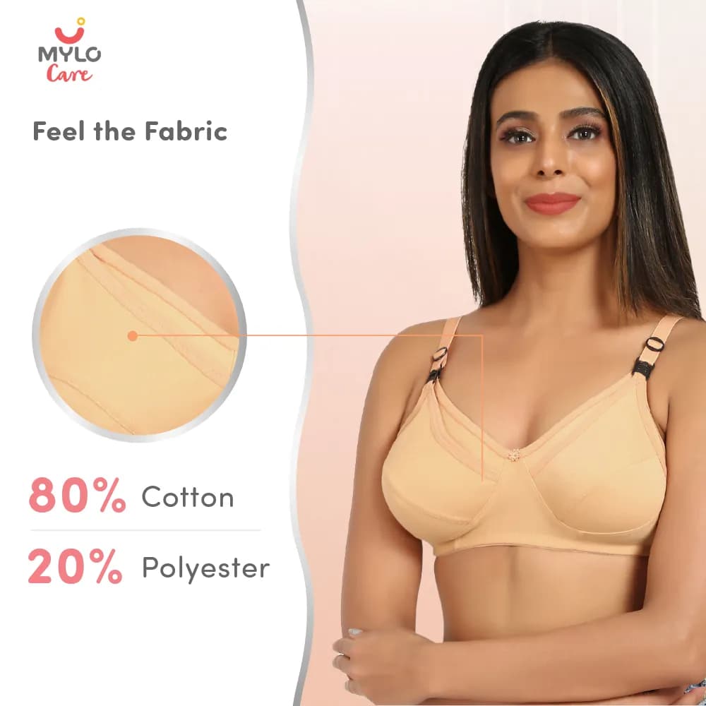 32B- Non-Wired Non-Padded Maternity Bra/Feeding Bra with Free Bra Extender | Supports Growing Breasts | Eases Pumping & Feeding | Sandalwood