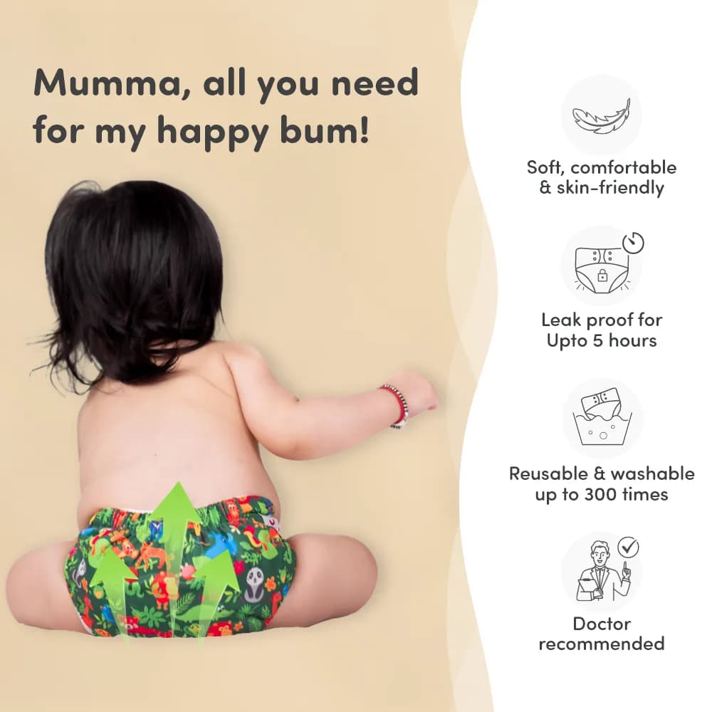 Adjustable & Reusable Cloth Diaper - Heart Doodles & Jungle - Pack of 2