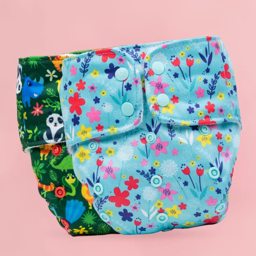 Adjustable & Reusable Cloth Diaper - Floral Spring & Jungle - Pack of 2