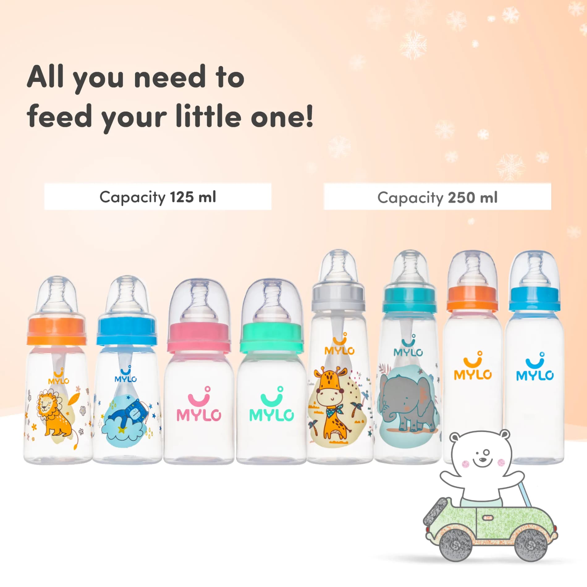 2-in-1 Baby Feeding Sipper Bottle | BPA Free with Anti-Colic Nipple & Spoon | Feels Natural Baby Bottle | Easy Flow Neck Design - Lion 125ml