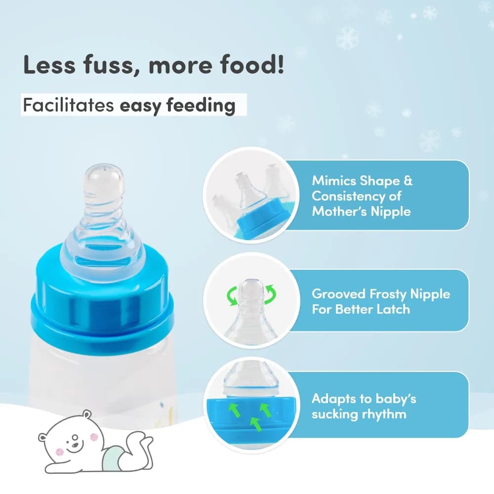 2-in-1 Baby Feeding Bottle | BPA Free with Anti-Colic Nipple & Spoon | Feels Natural Baby Bottle | Easy Flow Neck Design - Bear 125ml