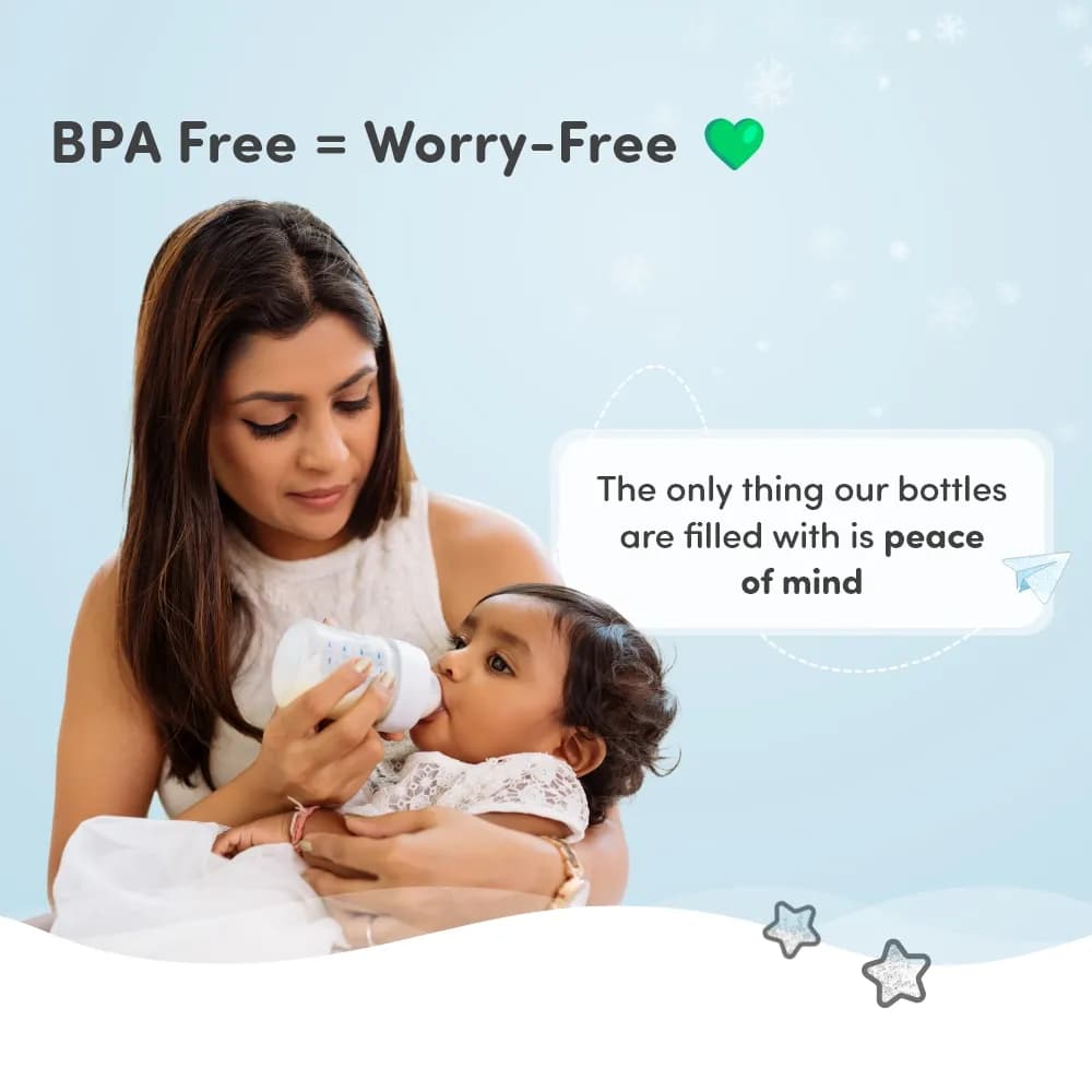 2-in-1 Baby Feeding Bottle | BPA Free with Anti-Colic Nipple & Spoon | Feels Natural Baby Bottle | Easy Flow Neck Design - Bear 125ml