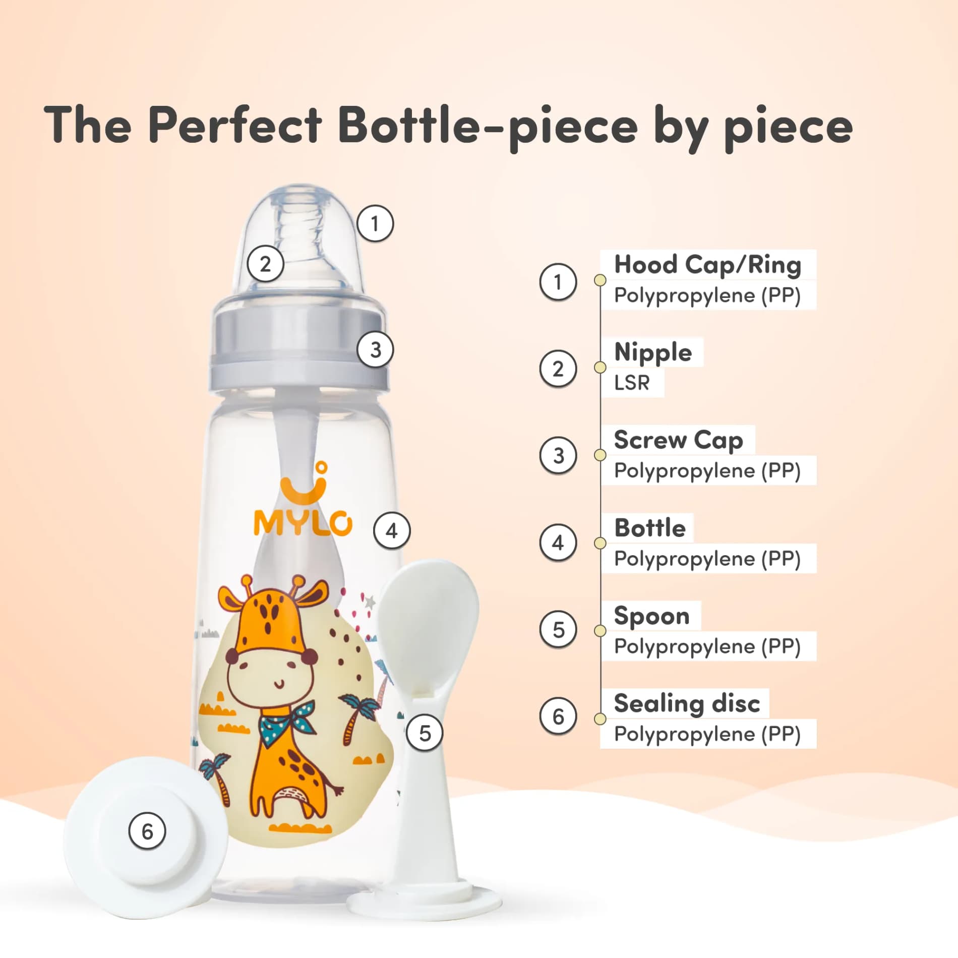 2-in-1 Baby Feeding Bottle | BPA Free with Anti-Colic Nipple & Spoon | Feels Natural Baby Bottle | Easy Flow Neck Design - Giraffe 250ml