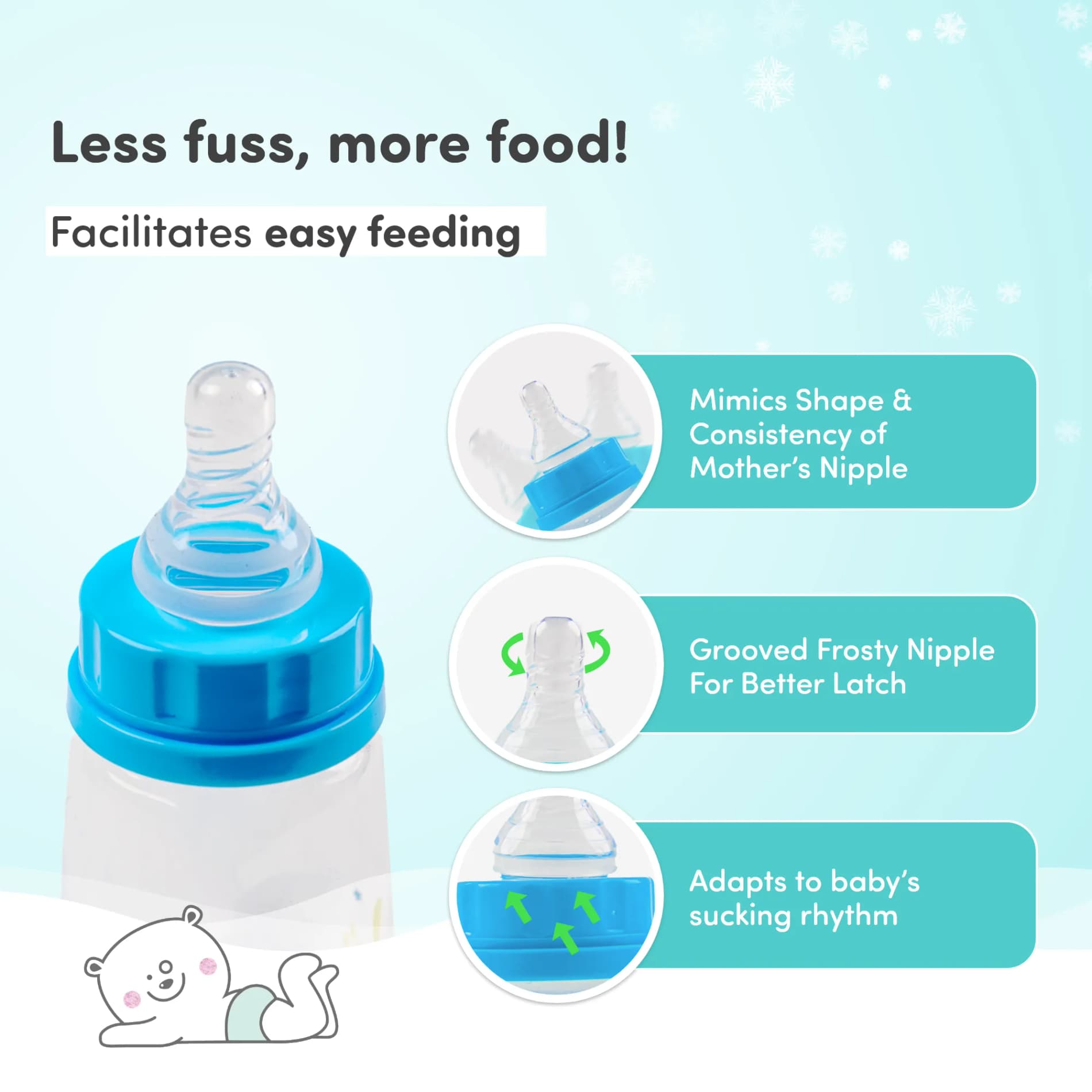2-in-1 Baby Feeding Bottle | BPA Free with Anti-Colic Nipple & Spoon | Feels Natural Baby Bottle | Easy Flow Neck Design - Elephant 250ml