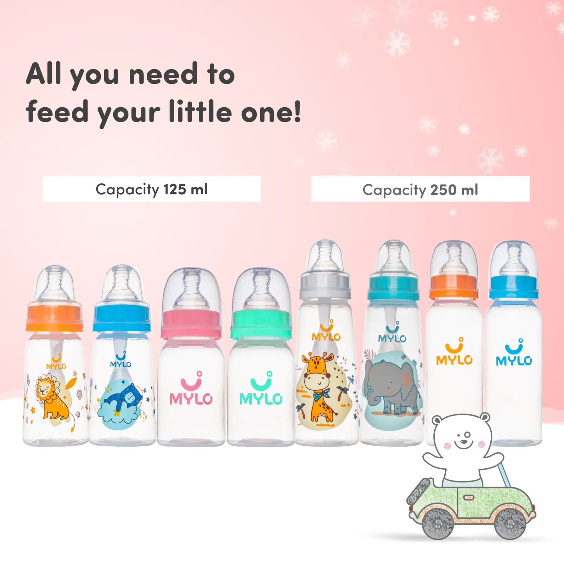 2-in-1 Baby Feeding Sipper Bottle | BPA Free with Anti-Colic Nipple | Feels Natural Baby Bottle | Easy Flow Neck Design - Pink 125ml