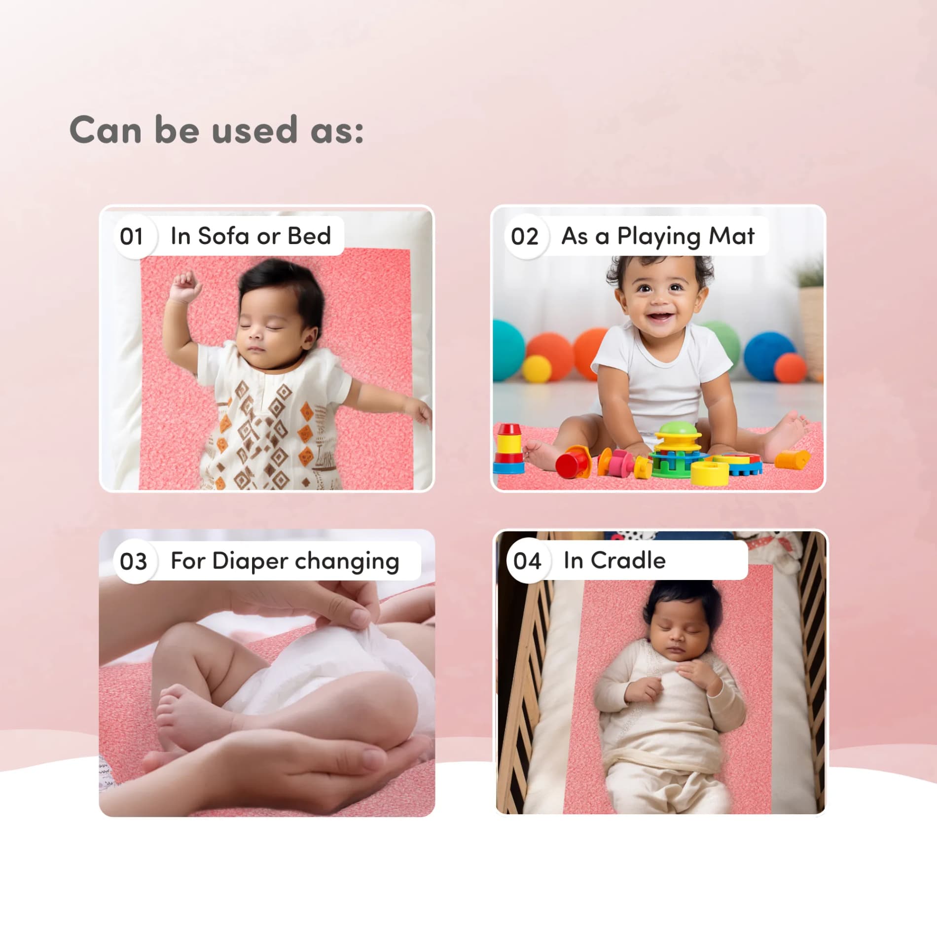 Waterproof Extra Absorbent Baby Dry Sheet & Bed Protector | Guards Against Spills, Stains & Nappy Leaks | Foldable & Portable - Salmon Rose - M