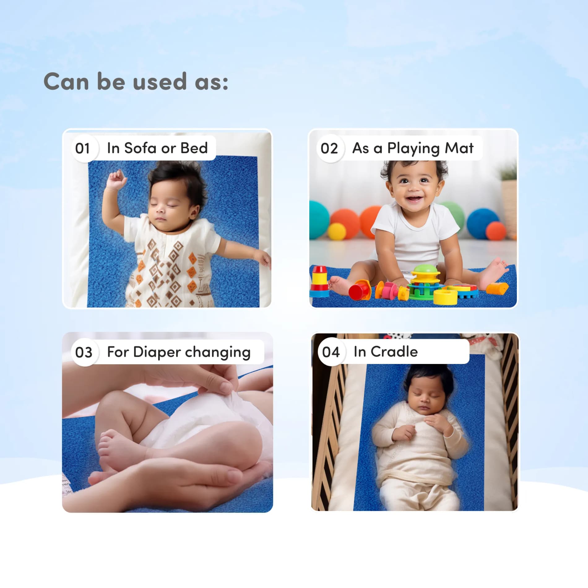 Waterproof Extra Absorbent Baby Dry Sheet & Bed Protector | Guards Against Spills, Stains & Nappy Leaks | Foldable & Portable - Cobalt - M